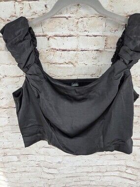 Wild Fable Crop Top Size XL Ruffles Satin Feel Black NEW Tank Top